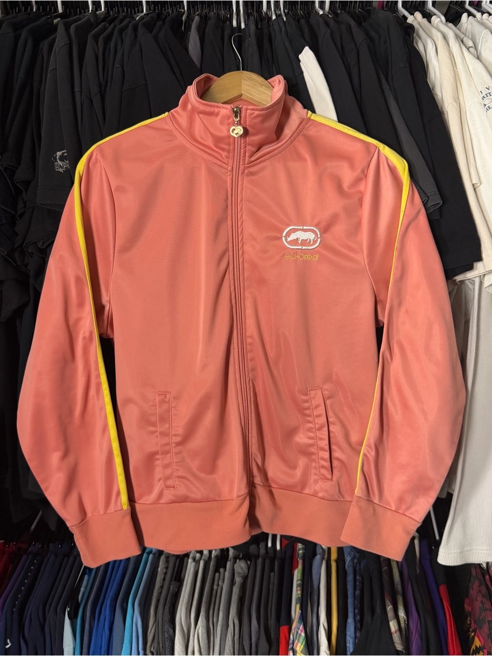Ecko Red Track Jacket Women’s Large Pink Yellow Y2K Hip Hop Zip Up 00s Chic